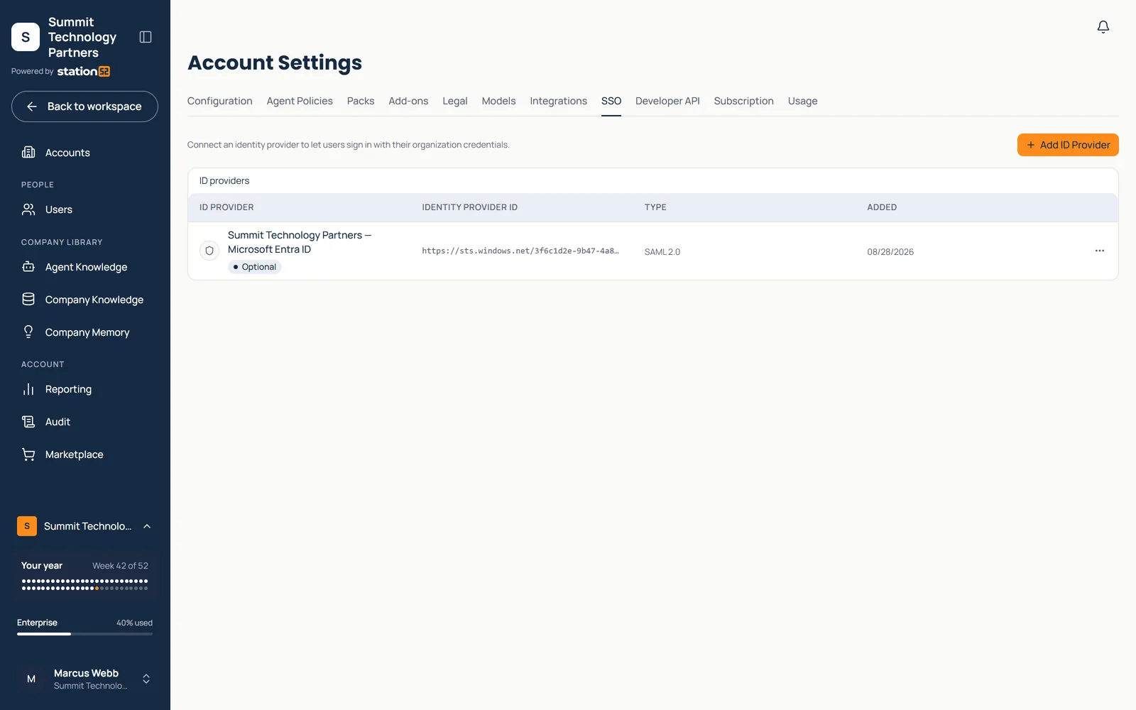 Single sign-on settings with Microsoft Entra ID connected over SAML 2.0